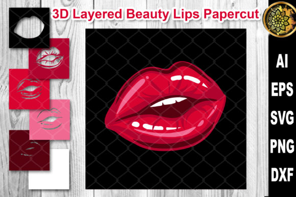 3D Layered Papercut Woman Lips Clipart 1: A Unique Addition to Your Creative Projects
