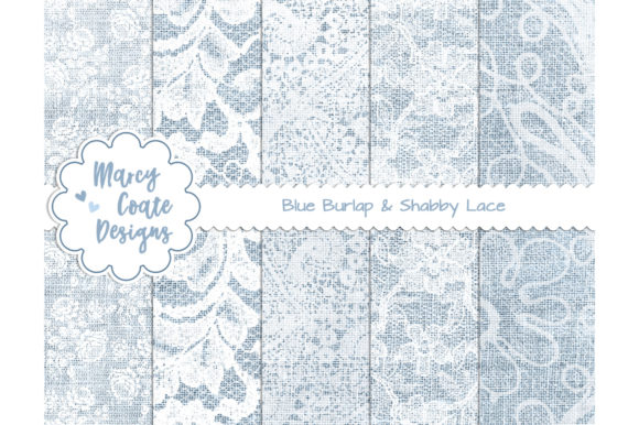 Blue Burlap and Lace Digital Papers