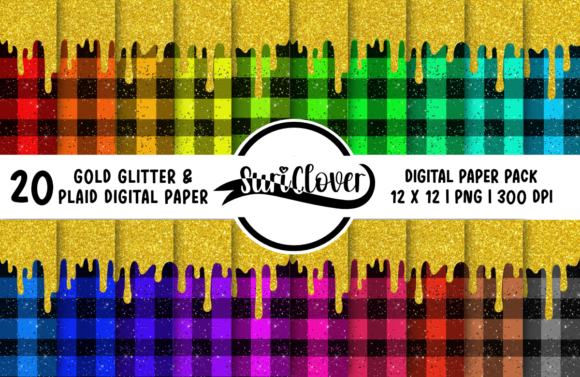Gold Glitter Plaid Digital Paper