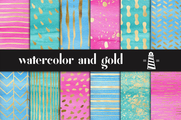 Watercolor and Gold Patterns: A Versatile Design Collection