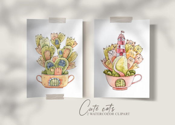 Watercolor Cats Clipart. Nursery Set