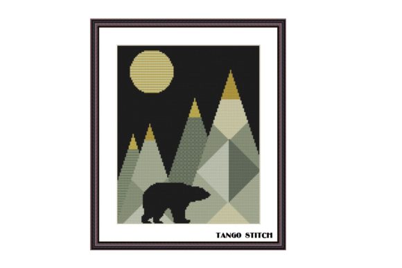 Wild Bear at the Mountains Cross Stitch